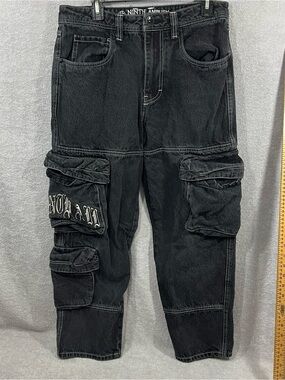 Ninth Hall Cargo Pants Men’s 30 Black Streetwear Baggy Y2K Hip Hop 30x29